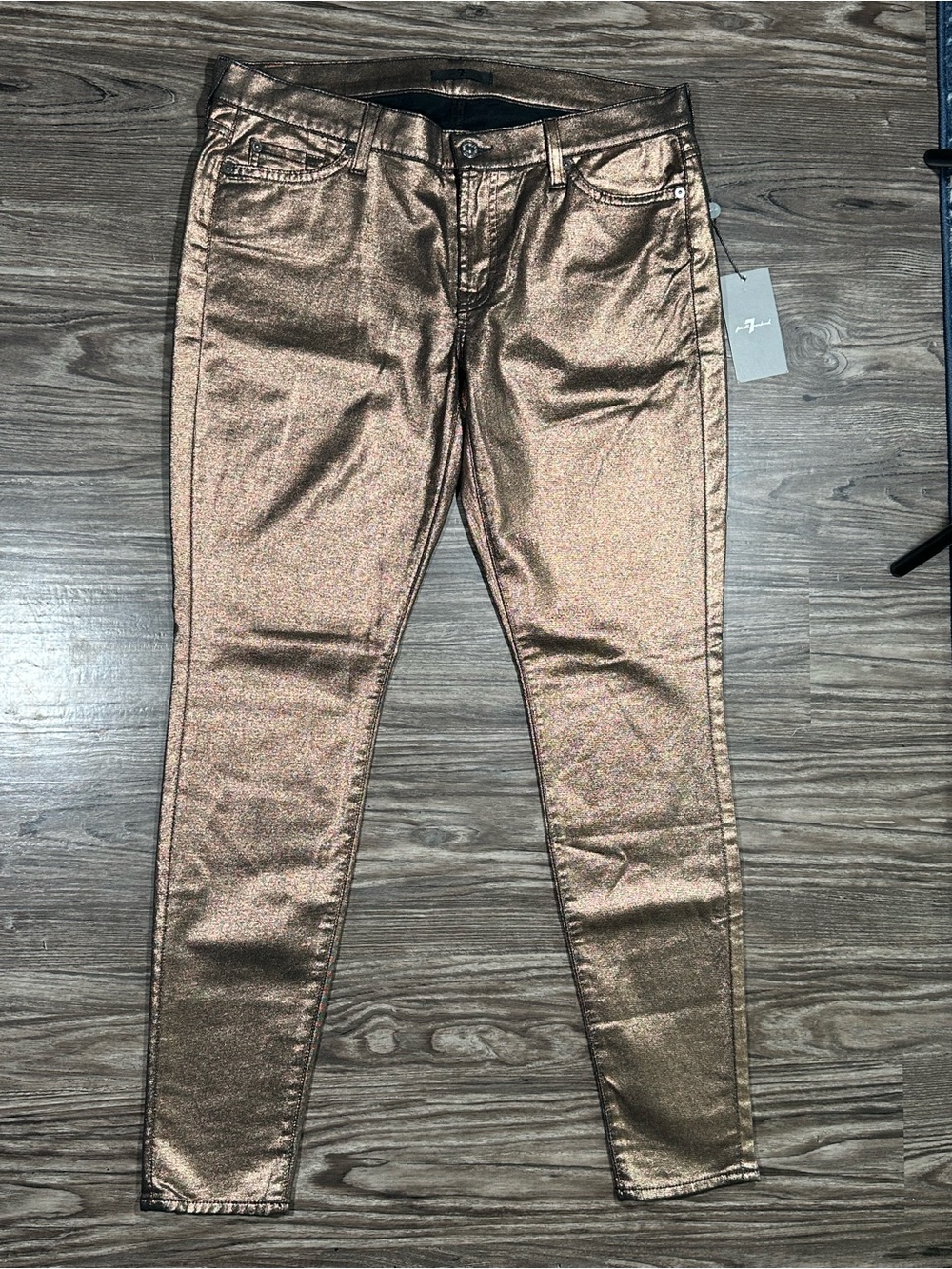 7 For All Mankind Metallic Bronze Skinny Jeans